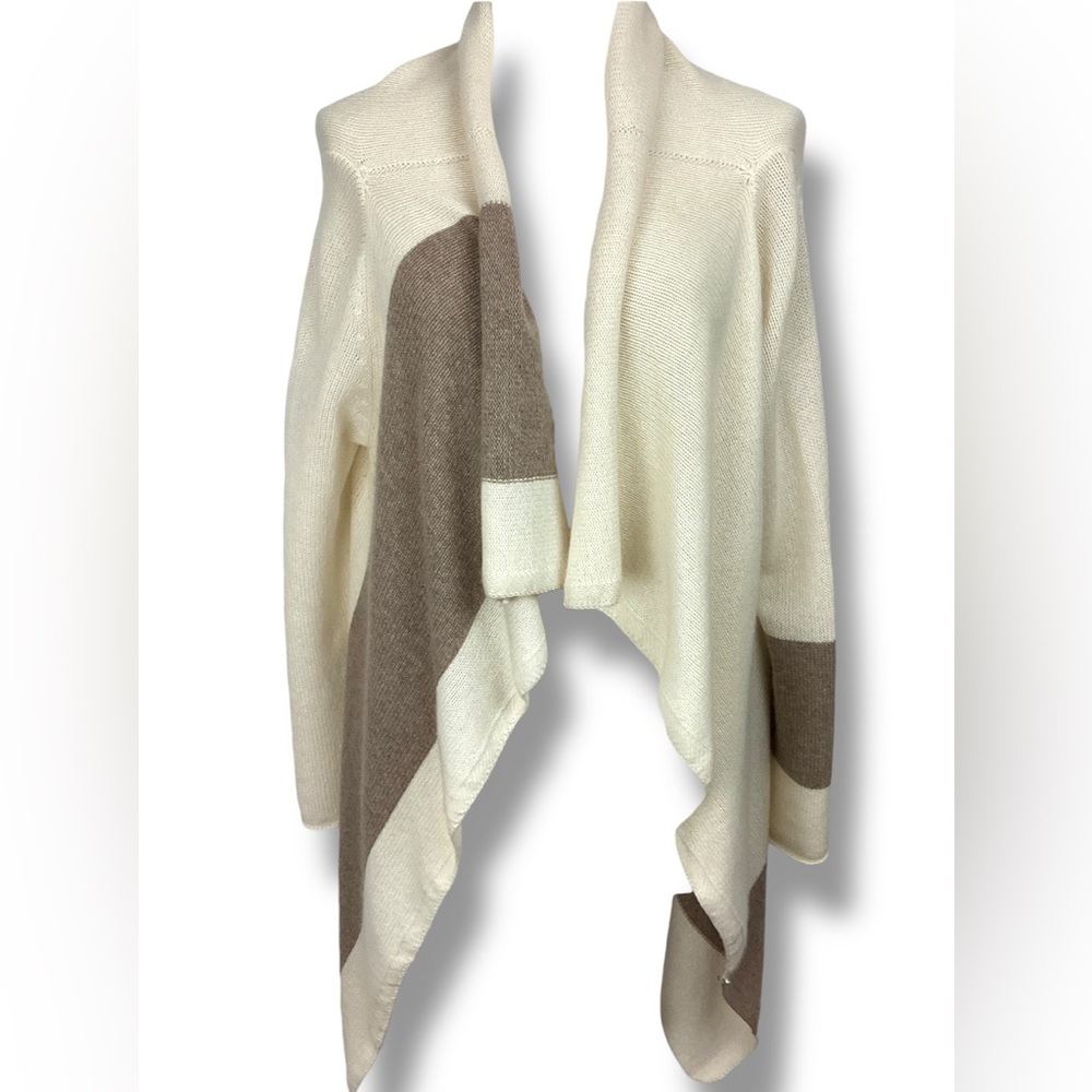 360 Cashmere Cream White Cashmere Cardigan Brown Stripe Open Drape front